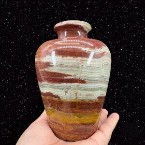 Polished‎ Carved Marble Stone Heavy Hand Crafted Vase Vessel Vintage Multicolor